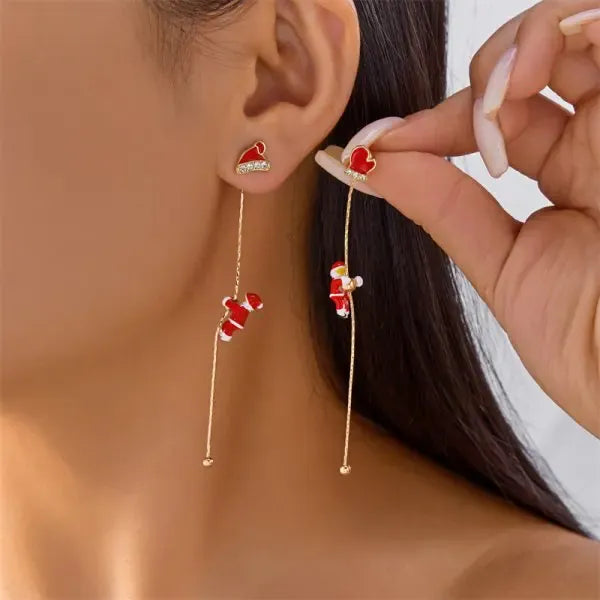 Creative Christmas Grandpa and Grandma Zircon Stud Earrings For Women White Pearl Crystal Snowman Elk Earring New Year Jewelry