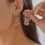 Creative Christmas Grandpa and Grandma Zircon Stud Earrings For Women White Pearl Crystal Snowman Elk Earring New Year Jewelry