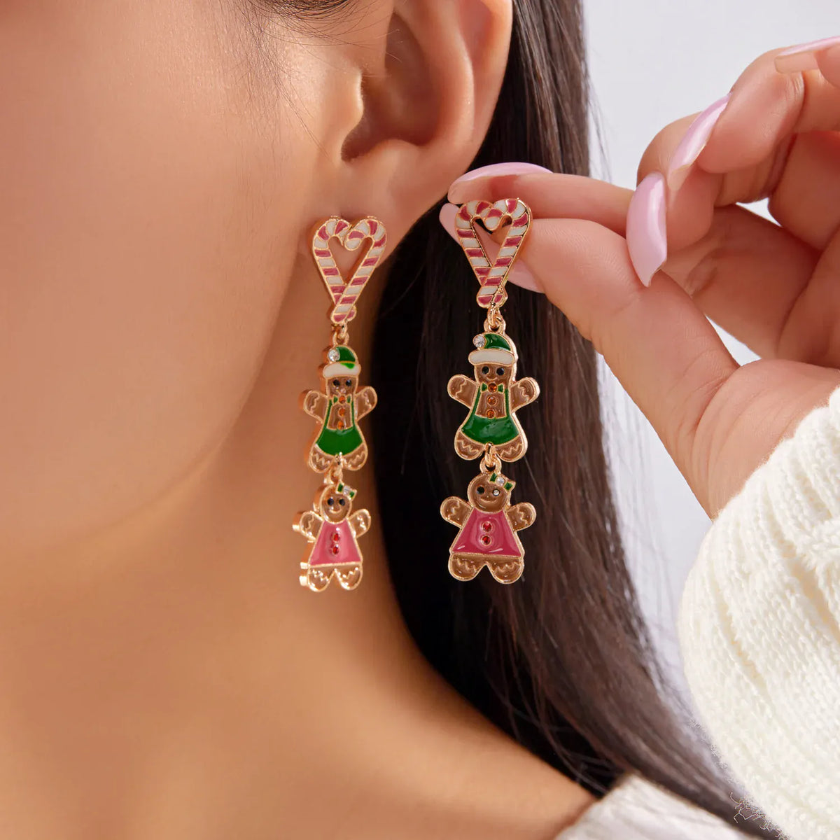 Creative Christmas Grandpa and Grandma Zircon Stud Earrings For Women White Pearl Crystal Snowman Elk Earring New Year Jewelry