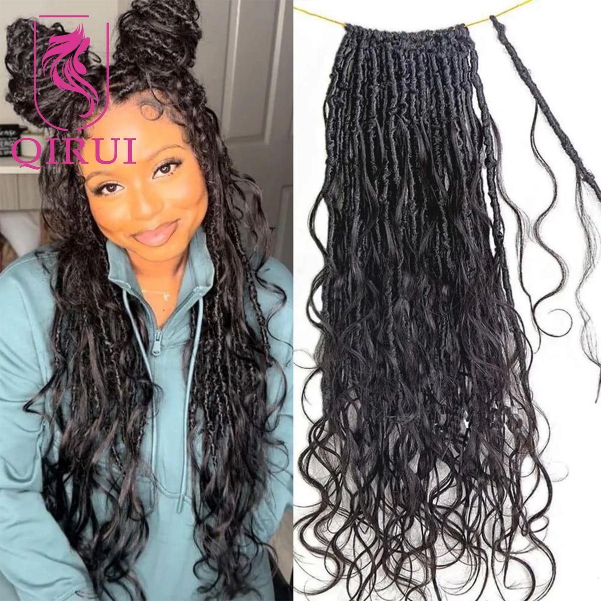 Crochet Boho Locs With Human Hair Wavy Pre Looped Locs Hair Knotless Braids With Human Hair Body Wave Full Ends Hair Extensions