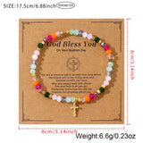 Cross Square Crystal Beads Bracelet for Women Boho Natural Stone Stretch Beach Jewelry Multi-Color Religious Baptism Jewelry