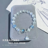 Crystal Bracelet Natural Grey Moonstone Lavolite Niche Design Advanced Sense Gold Tiger Eye Stone Blue Tiger Eye Ins Hand String