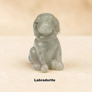 Crystal Stone Dog Figurine, 1.5 Inch Hand-Carved Natural Stone Crystal Puppy Decor