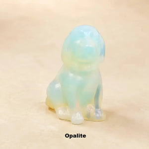 Crystal Stone Dog Figurine, 1.5 Inch Hand-Carved Natural Stone Crystal Puppy Decor