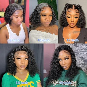 Curly Bob Wig 13x4 Transparent Lace Frontal Wig Human Hair 220% Density 12 14 Inch Pre Plucked With Baby Hair Women Remy Hair Deep Wig For Women