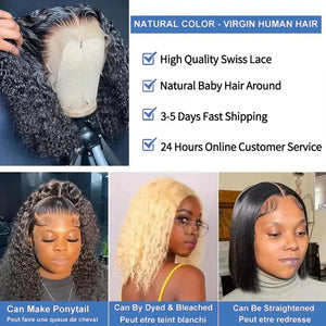 Curly Bob Wig 13x4 Transparent Lace Frontal Wig Human Hair 220% Density 12 14 Inch Pre Plucked With Baby Hair Women Remy Hair Deep Wig For Women