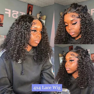 Curly Bob Wig 13x4 Transparent Lace Frontal Wig Human Hair 220% Density 12 14 Inch Pre Plucked With Baby Hair Women Remy Hair Deep Wig For Women