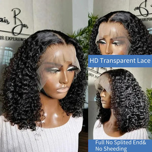 Curly Bob Wig 13x4 Transparent Lace Frontal Wig Human Hair 220% Density 12 14 Inch Pre Plucked With Baby Hair Women Remy Hair Deep Wig For Women
