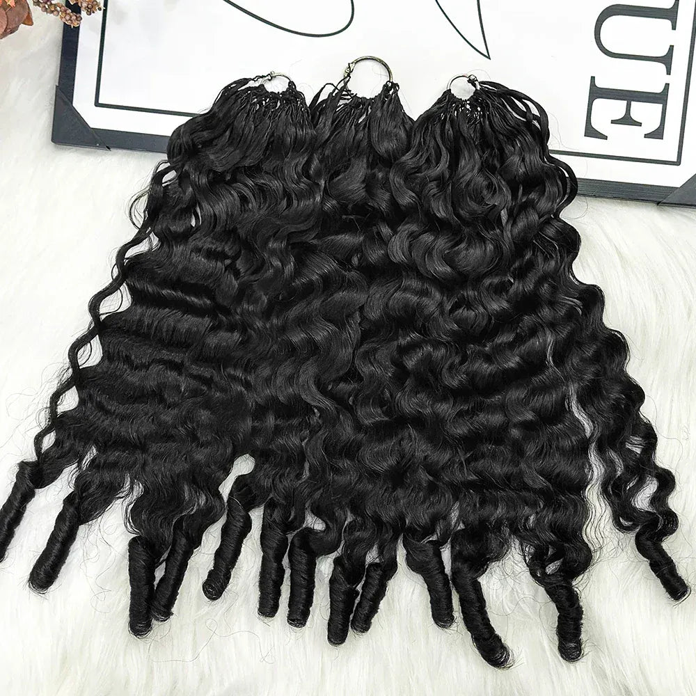 Curly Crochet Braids 100% Human Hair Extensions Burmese Raw Hair Reusable Pre-Separated Tangle-Free 18-24 Inch Natural Black for Women