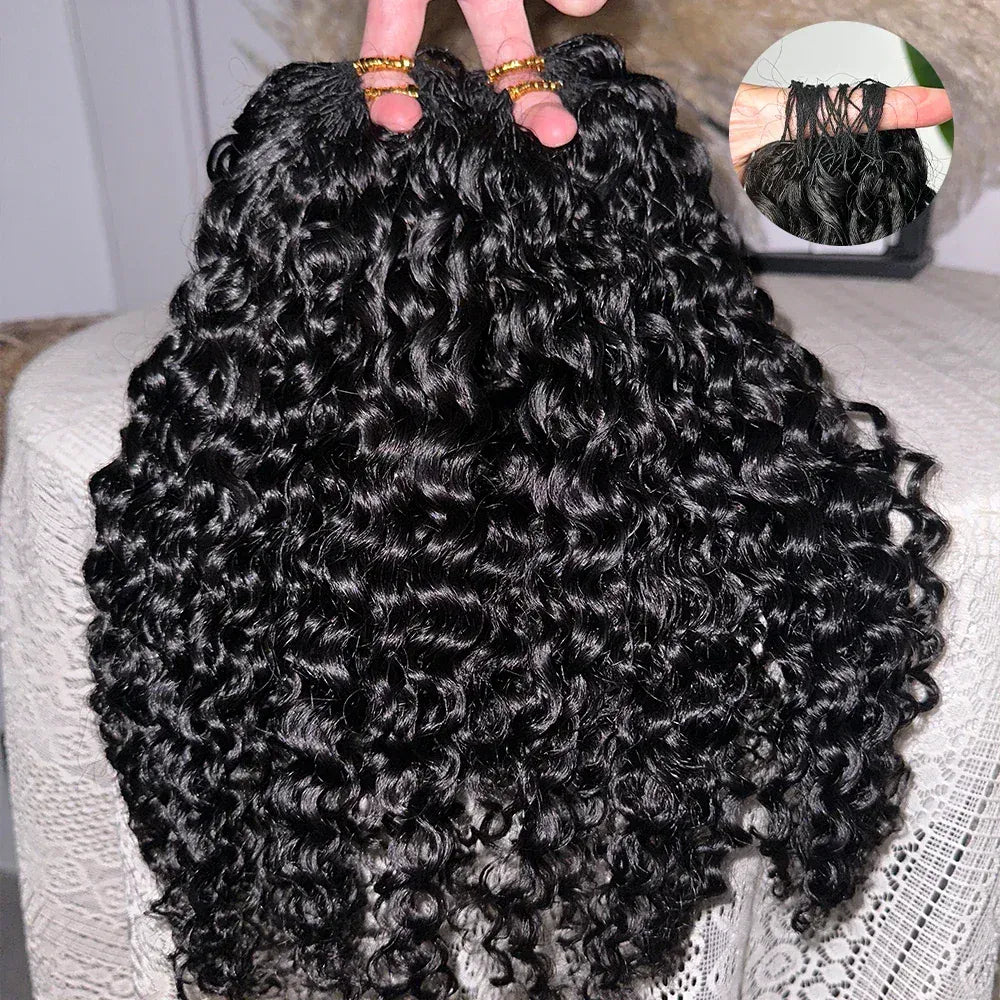 Curly Crochet Braids 100% Human Hair Extensions Burmese Raw Hair Reusable Pre-Separated Tangle-Free 18-24 Inch Natural Black for Women