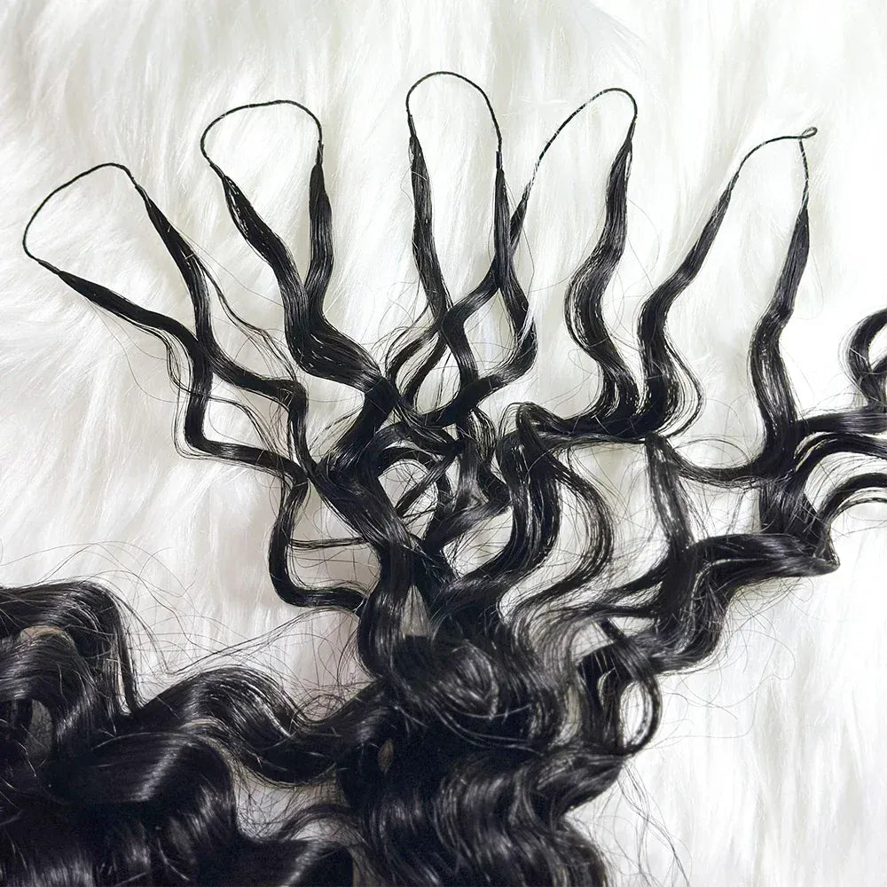 Curly Crochet Braids 100% Human Hair Extensions Burmese Raw Hair Reusable Pre-Separated Tangle-Free 18-24 Inch Natural Black for Women