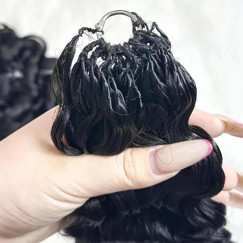 Curly Crochet Braids 100% Human Hair Extensions Burmese Raw Hair Reusable Pre-Separated Tangle-Free 18-24 Inch Natural Black for Women