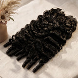 Curly Crochet Braids 100% Human Hair Extensions Burmese Raw Hair Reusable Pre-Separated Tangle-Free 18-24 Inch Natural Black for Women