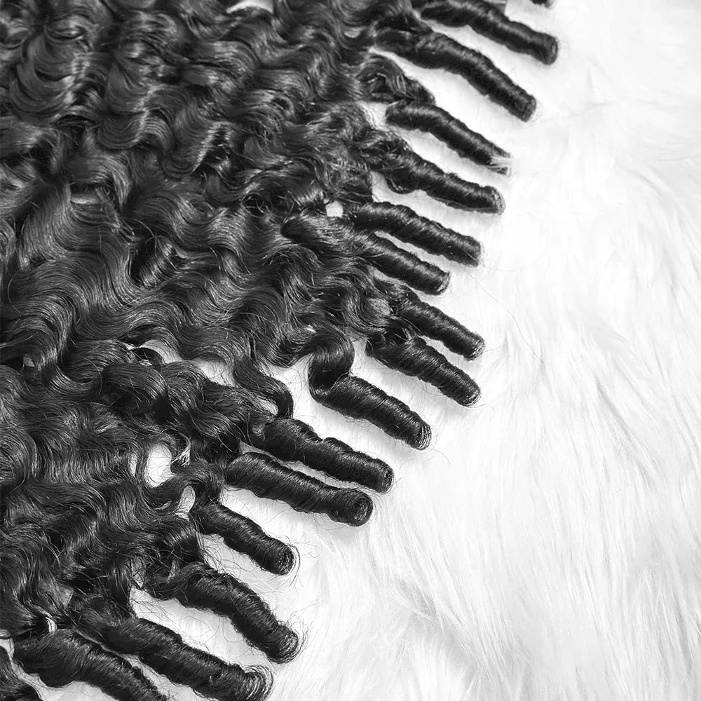 Curly Crochet Braids 100% Human Hair Extensions Burmese Raw Hair Reusable Pre-Separated Tangle-Free 18-24 Inch Natural Black for Women