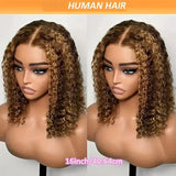 Curly Highlight Bob Wig Human Hair Deep Wave 4x4 HD Lace Front Wigs Colored Pre Plucked Wear And Go Glueless  Human Hair For Black Women