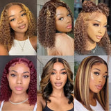 Curly Highlight Bob Wig Human Hair Deep Wave 4x4 HD Lace Front Wigs Colored Pre Plucked Wear And Go Glueless  Human Hair For Black Women