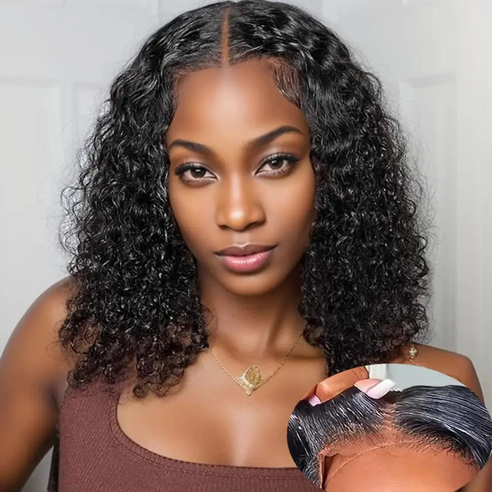 Curly Highlight Bob Wig Human Hair Deep Wave 4x4 HD Lace Front Wigs Colored Pre Plucked Wear And Go Glueless  Human Hair For Black Women
