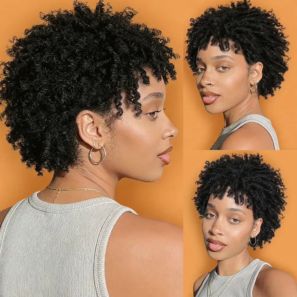 Curly Pixie Cut Wig For Women 100% Human Hair 13x4 Lace Front Breathable Rose-Patterned Inner Net Soft Cap Tangle-Free