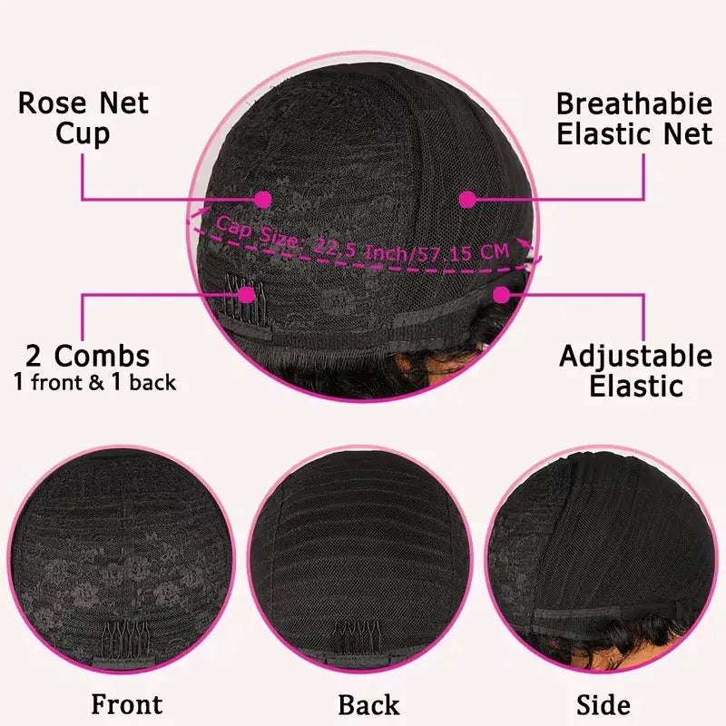 Curly Pixie Cut Wig For Women 100% Human Hair 13x4 Lace Front Breathable Rose-Patterned Inner Net Soft Cap Tangle-Free