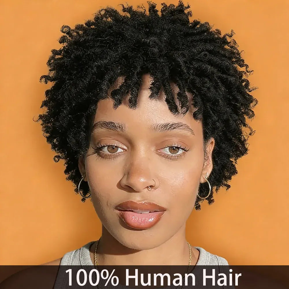Curly Pixie Cut Wig For Women 100% Human Hair 13x4 Lace Front Breathable Rose-Patterned Inner Net Soft Cap Tangle-Free
