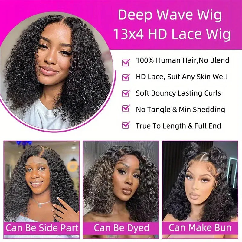 Curly Short Bob Wig Human Hair 13x4 Deep Wave Lace Front Wigs Human Hair Curly Wigs for Black Women Short Bob Wigs Wet and Wavy 4x4 Lace Closure Bob Wig Natural Hairline 250% Density