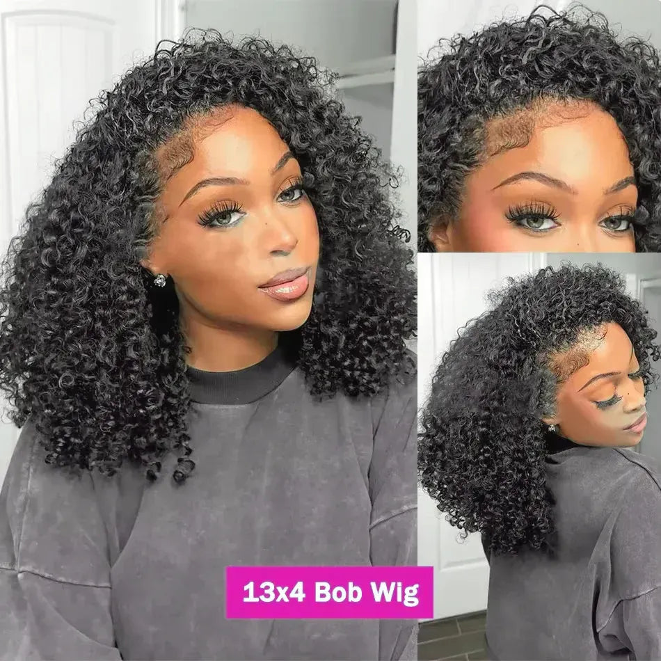 Curly Short Bob Wig Human Hair 13x4 Deep Wave Lace Front Wigs Human Hair Curly Wigs for Black Women Short Bob Wigs Wet and Wavy 4x4 Lace Closure Bob Wig Natural Hairline 250% Density