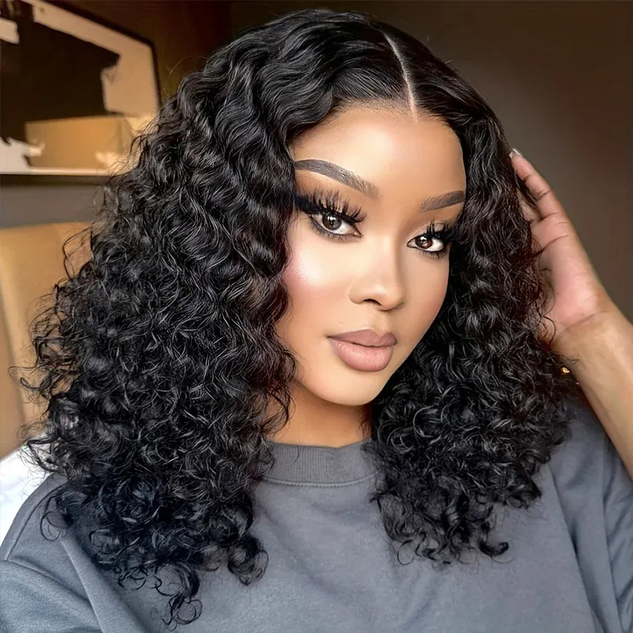 Curly Wave Bob HD Lace Front Human Hair Wig 13x4, Glueless Wear and Go, Pre-Plucked Short Style