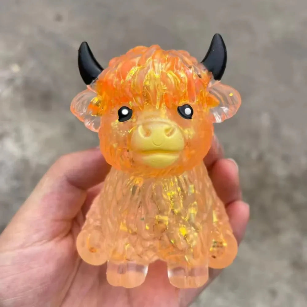 Cute Highland Cow Squeeze Toys Maltose Squishy Glitter Soft Animal Slow Rising Anti Stress Relieve Anxiety Sensory Fidget Toy