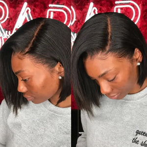 (Dazed) Straight Short Bob Human Hair HD Lace Front Wig 13x4, 230% Density, Bone Straight, Pre-Plucked