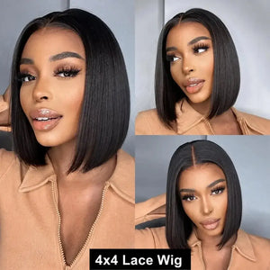 (Dazed) Straight Short Bob Human Hair HD Lace Front Wig 13x4, 230% Density, Bone Straight, Pre-Plucked