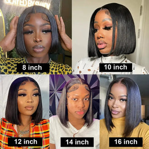 (Dazed) Straight Short Bob Human Hair HD Lace Front Wig 13x4, 230% Density, Bone Straight, Pre-Plucked