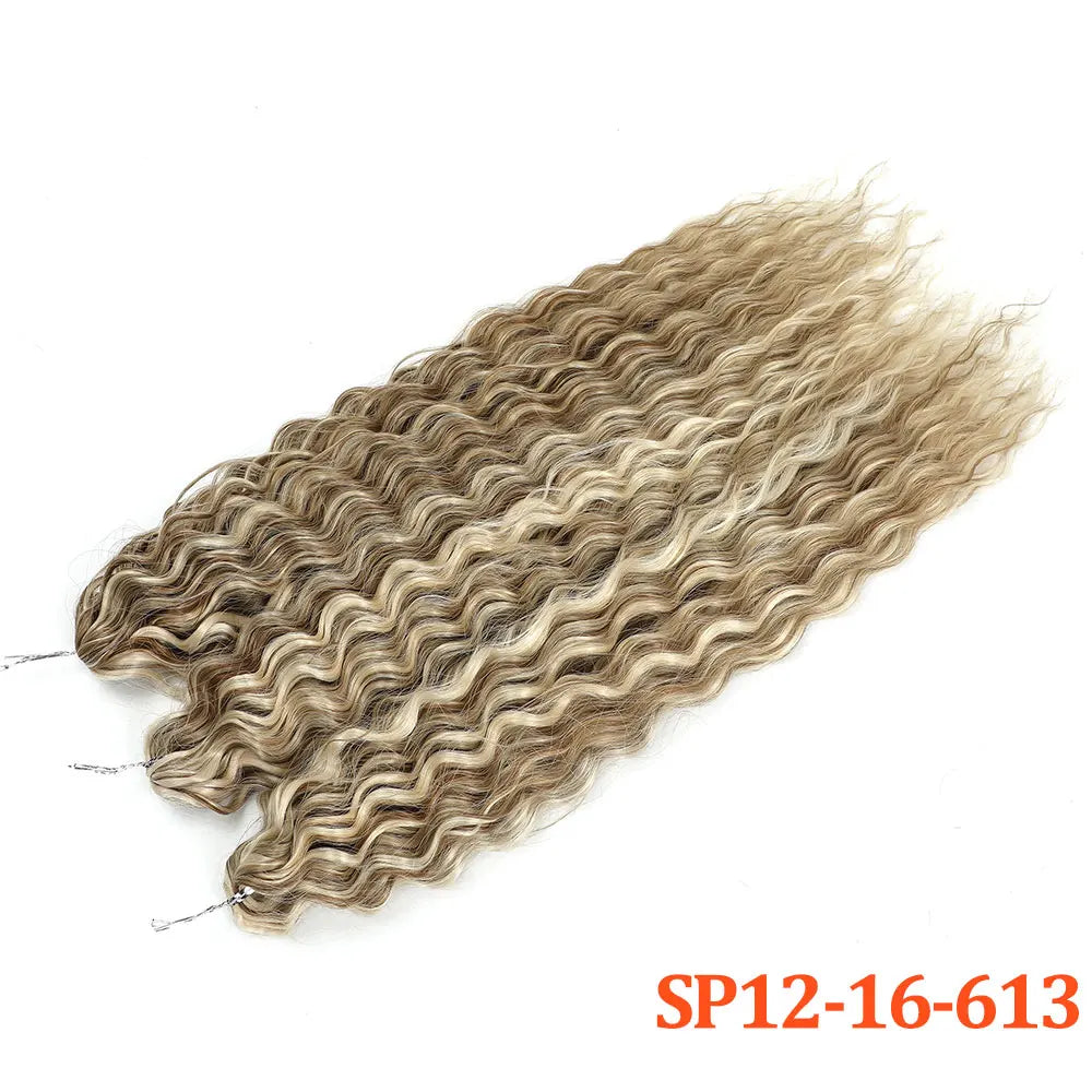 Deep Wave Braiding Hair Extension Natural Synthetic African Afro Hair Water Twist Crochet Braids Hair 22inch 3Ps/Lot #1B#4#6