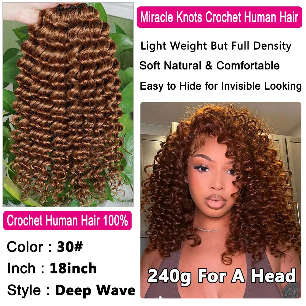 Deep Wave Bundles Burmese Curly Crochet Hair Honey Blonde Feather Crochet Human Hair 100% Miracle Knots Crochet Human Hair