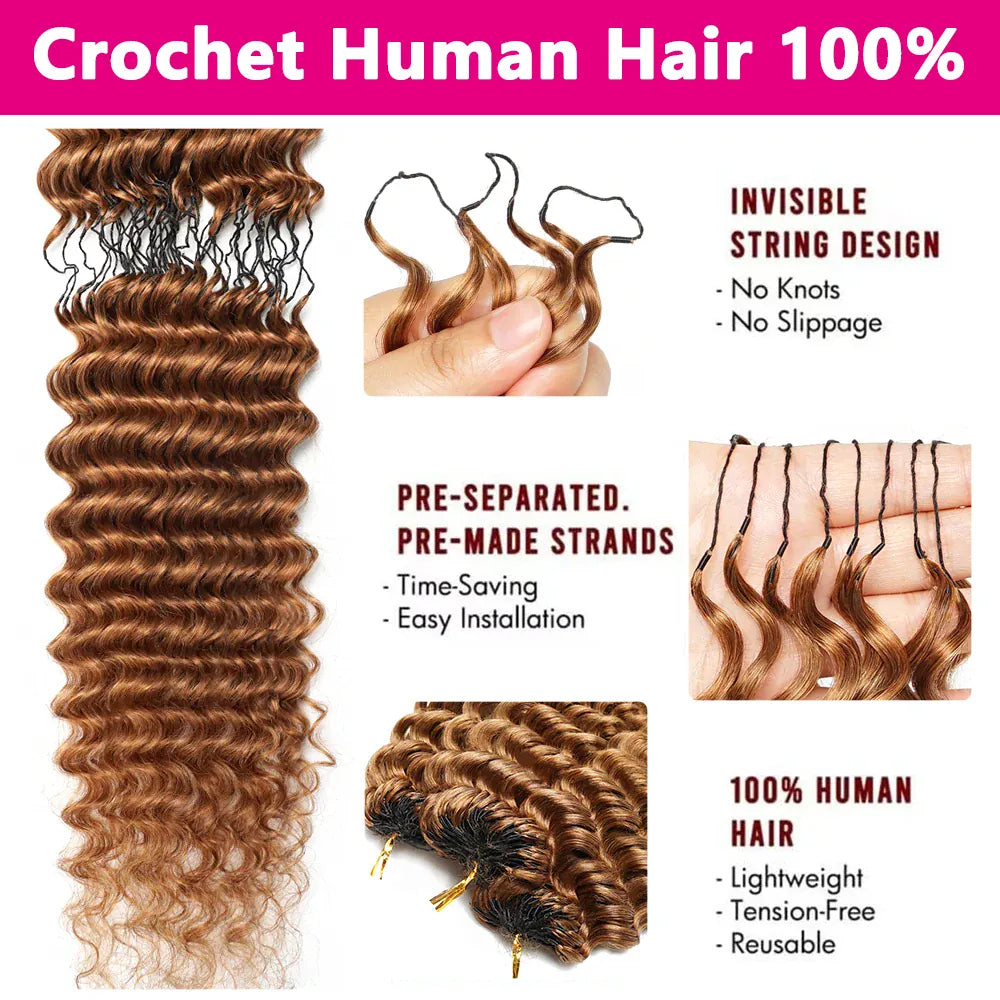 Deep Wave Bundles Burmese Curly Crochet Hair Honey Blonde Feather Crochet Human Hair 100% Miracle Knots Crochet Human Hair