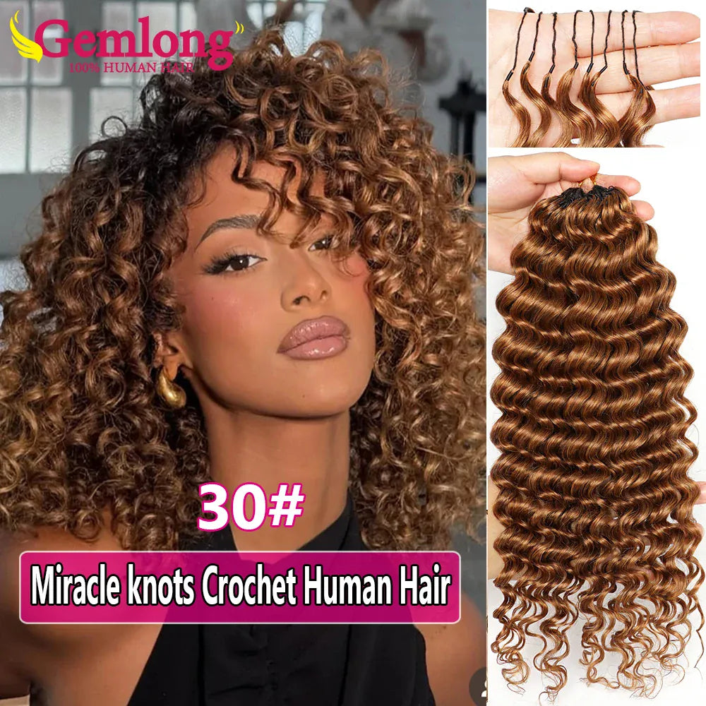Deep Wave Bundles Burmese Curly Crochet Hair Honey Blonde Feather Crochet Human Hair 100% Miracle Knots Crochet Human Hair