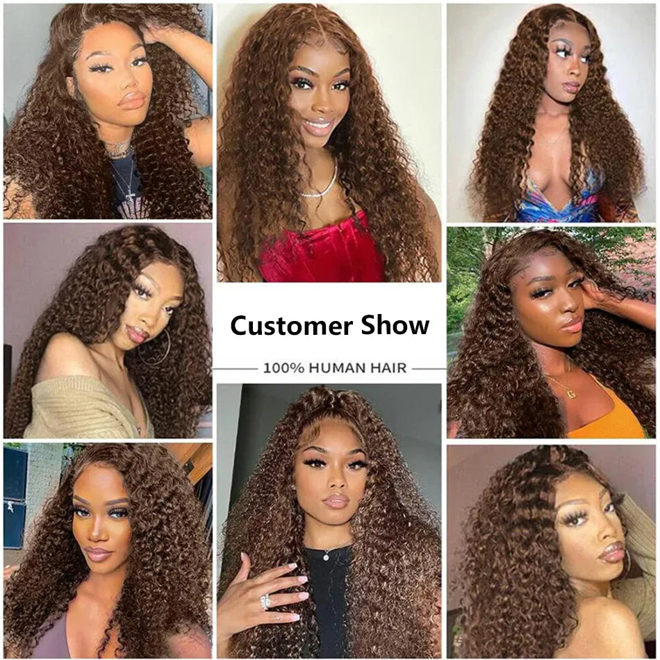 Deep Wave Chocolate Brown 13x6 HD Lace Frontal Wig Brazilian Kinky Curly Human Hair Wigs 13x4 Brown Lace Front Wig Pre Plucked