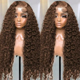 Deep Wave Chocolate Brown 13x6 HD Lace Frontal Wig Brazilian Kinky Curly Human Hair Wigs 13x4 Brown Lace Front Wig Pre Plucked