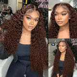 Deep Wave Chocolate Brown 13x6 HD Lace Frontal Wig Brazilian Kinky Curly Human Hair Wigs 13x4 Brown Lace Front Wig Pre Plucked