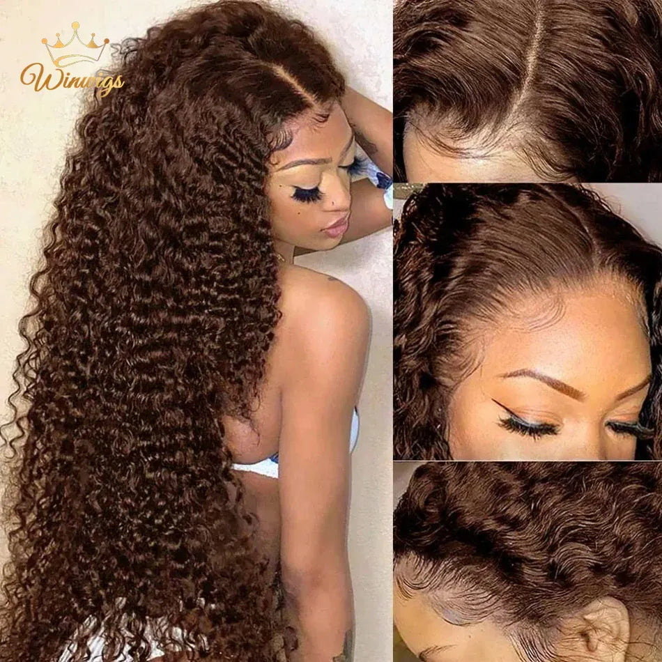 Deep Wave Chocolate Brown 13x6 HD Lace Frontal Wig Brazilian Kinky Curly Human Hair Wigs 13x4 Brown Lace Front Wig Pre Plucked