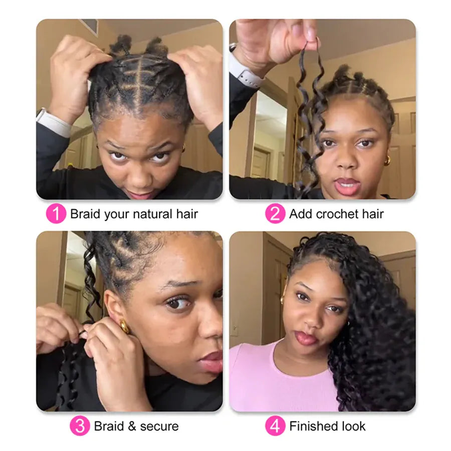 Deep Wave Crochet Human Hair Curly 18 Inch Bundles Boho Braid Hair Remy Pre-Separated Invisible Feather Crochet Hair Extensions