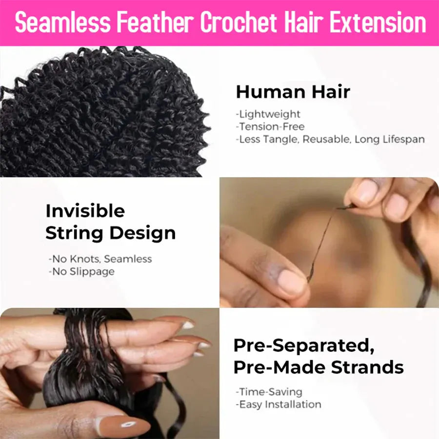 Deep Wave Crochet Human Hair Curly 18 Inch Bundles Boho Braid Hair Remy Pre-Separated Invisible Feather Crochet Hair Extensions