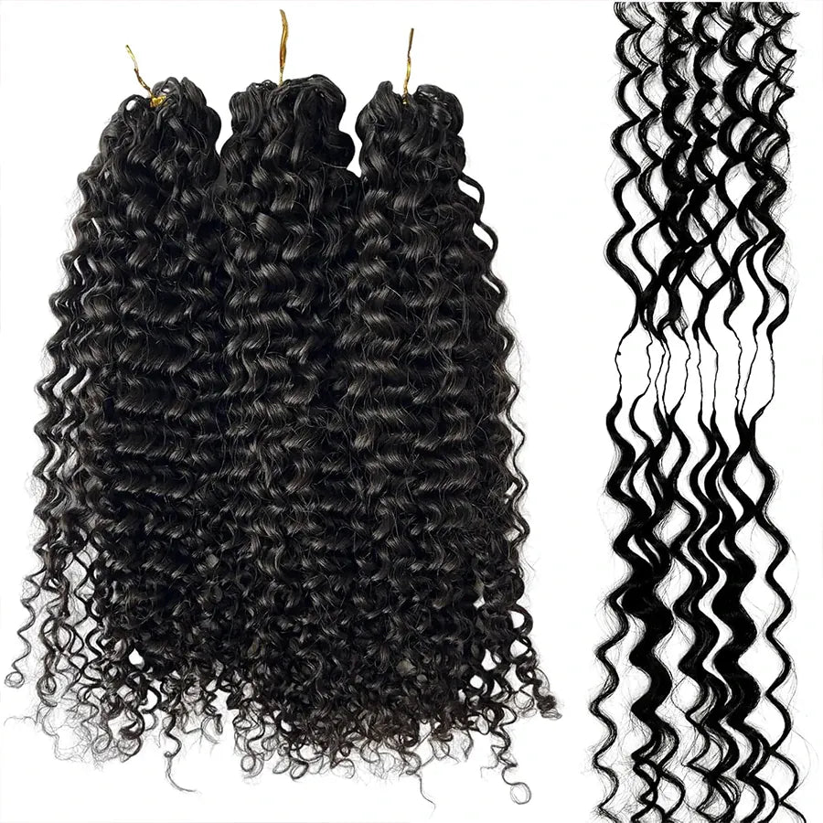 Deep Wave Crochet Human Hair Curly 18 Inch Bundles Boho Braid Hair Remy Pre-Separated Invisible Feather Crochet Hair Extensions