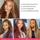 Honey Blonde Highlight Deep Wave Human Hair Wig 5x5 or 13x4 HD Lace Closure Glueless Pre-Plucked