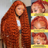 Deep Wave Ginger Orange Lace Front Wig Human Hair 13x6 HD Lace Front with Baby Hair 250% Density Long Curly Wig for Black Women
