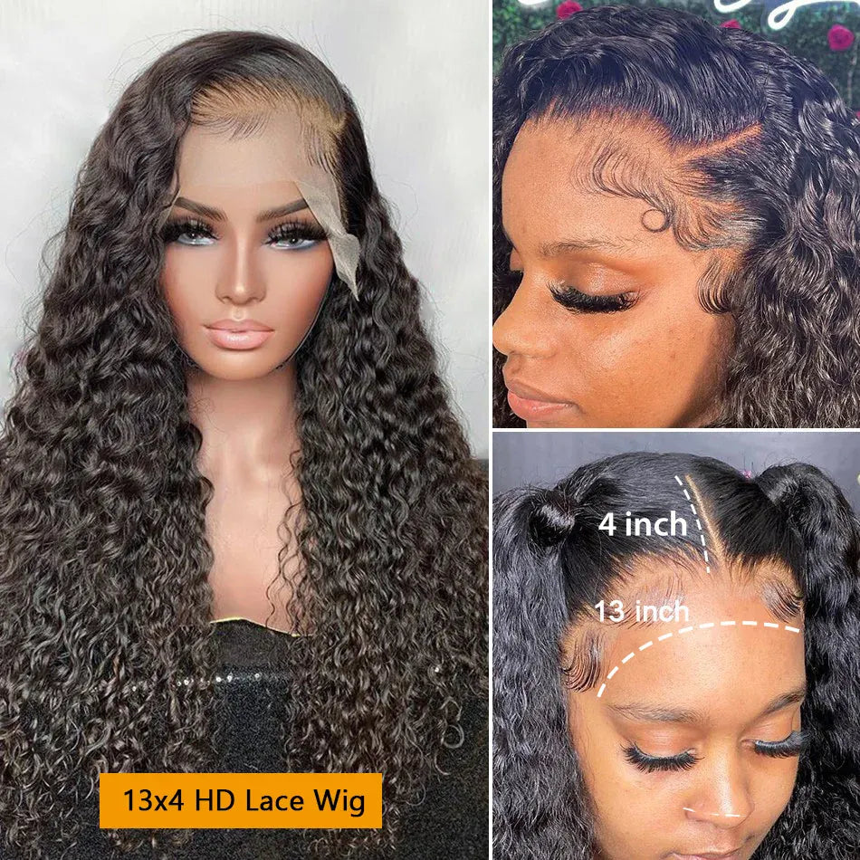 Deep Wave HD Transparent Lace Front Wig Human Hair Wet and Wavy Water Curly Frontal Wigs Brazilian Glueless Human Hair for Women