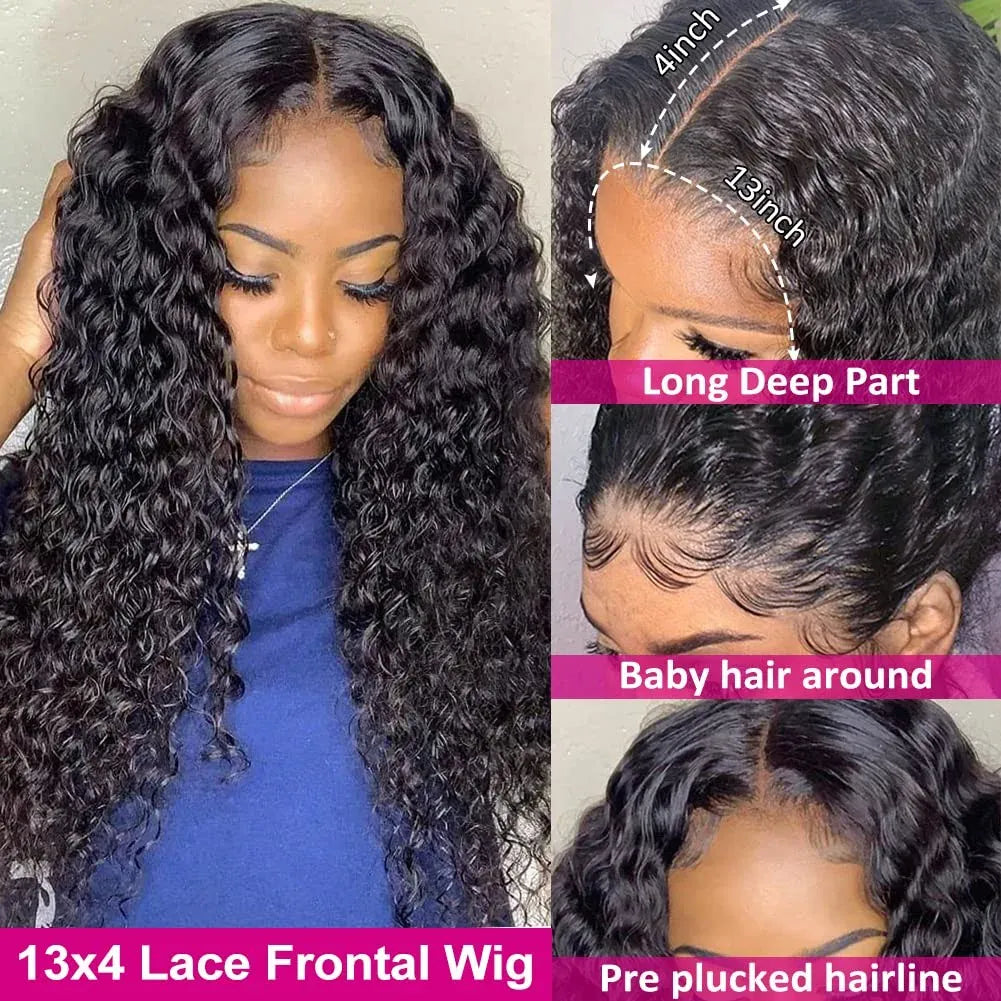 Deep Wave HD Transparent Lace Front Wig Human Hair Wet and Wavy Water Curly Frontal Wigs Brazilian Glueless Human Hair for Women