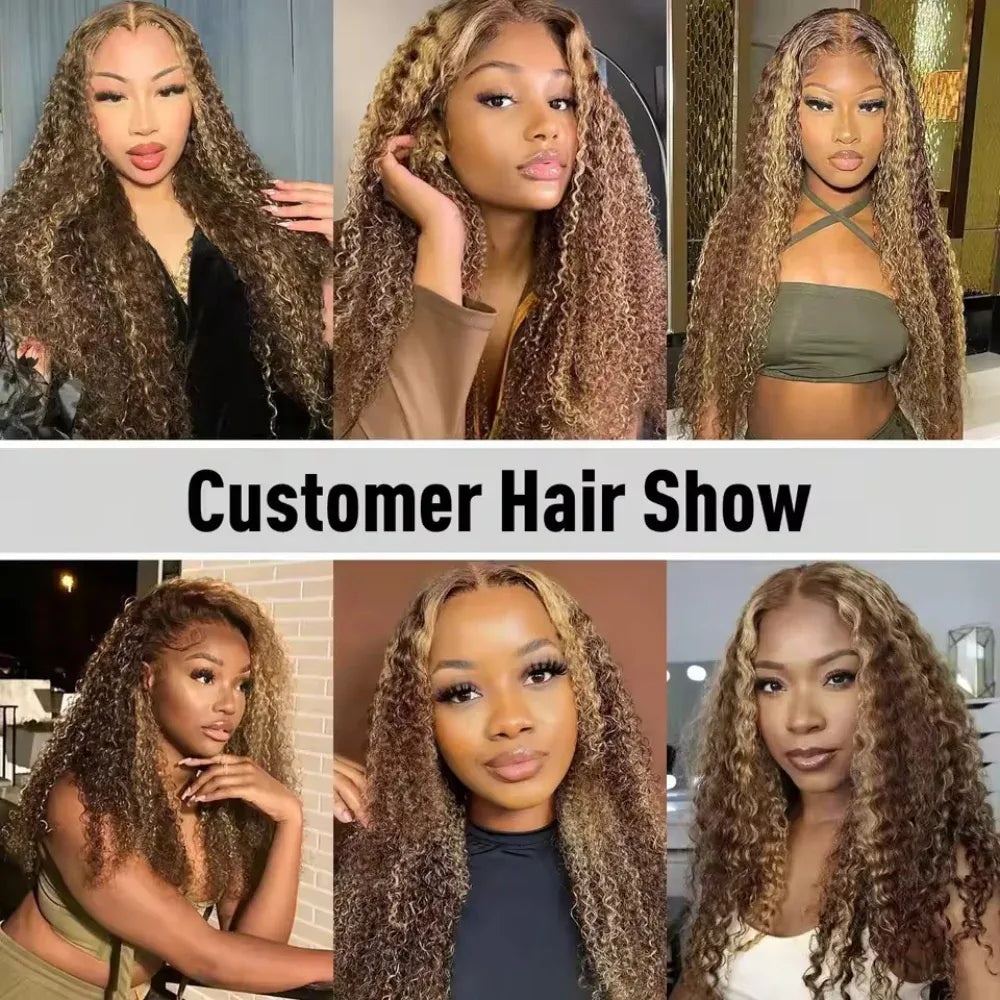 Deep Wave Highlight Ombre Lace Front Wigs Human Hair 250% Density Deep Curly Human Hair Wig Pre Plucked P4/27 Ombre 13x4 HD Lace Frontal Wigs With Baby Hair For Women