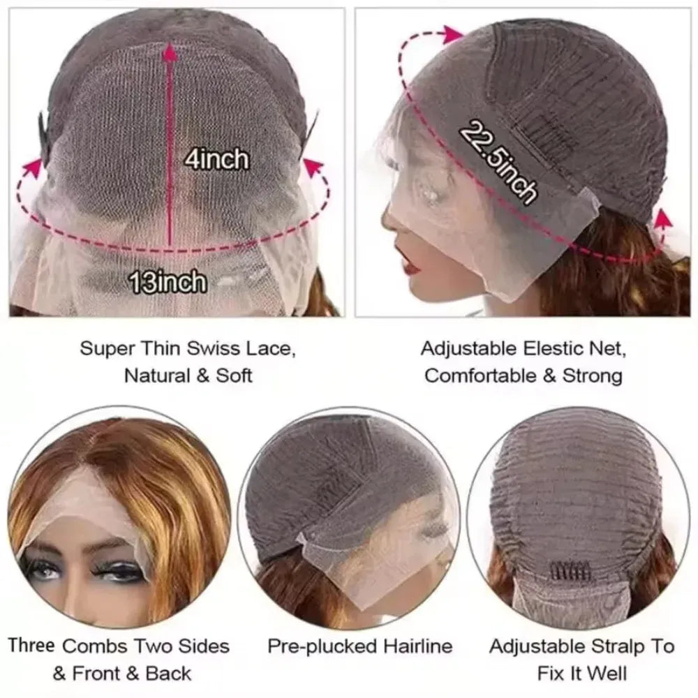 Deep Wave Highlight Ombre Lace Front Wigs Human Hair 250% Density Deep Curly Human Hair Wig Pre Plucked P4/27 Ombre 13x4 HD Lace Frontal Wigs With Baby Hair For Women