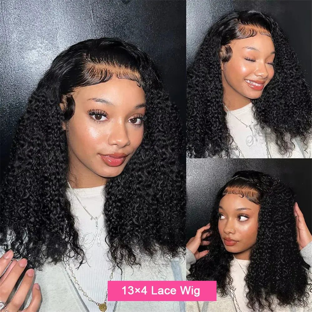 Deep wave bob human hair wig with 13x4 lace front, Brazilian virgin pre-plucked hair, suitable for black women, by HSF Marketplace.