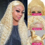 Deep Wave Wigs Human Hair Lace Front 613 13x6 HD Transparent Curly 200% Density Pre Plucked Lace Frontal Wig For Women 30 Inch